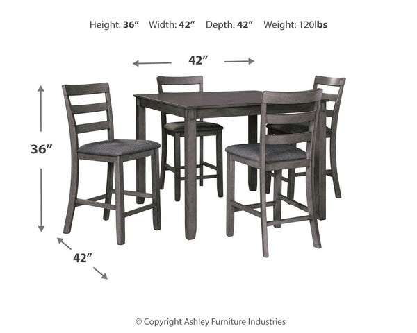 Bridson - Juego de mesa cuadrada con taburetes (Set de 5) - Gris