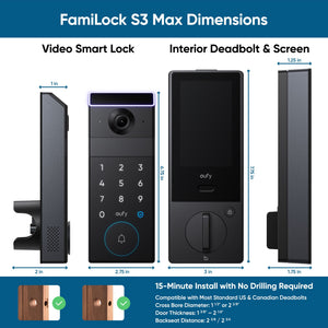 eufy - FamiLock S3 Max WiFi Replacement Deadbolt with 2K Video Doorbell and Palm Scanner - Gray