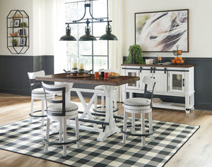 Valebeck - Counter Height Table Set #6pc.table,4upholsteredswivelbarstools,server