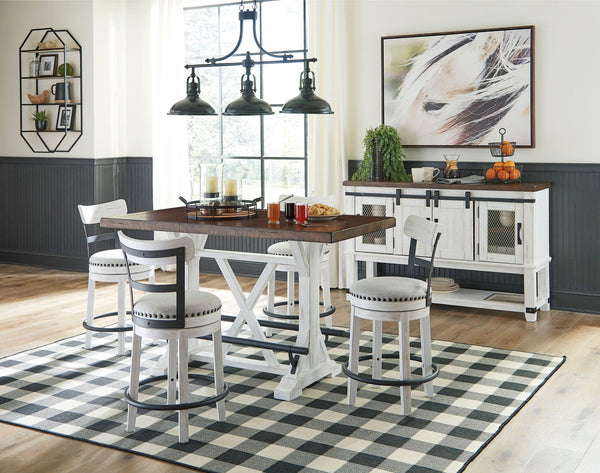 Valebeck - Counter Height Table Set #6pc.table,4upholsteredswivelbarstools,server