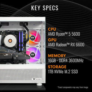 Thermaltake - LCGS Vista R66 Gaming Desktop AMD Ryzen 5 5600 2024, 16GB RGB Memory, AMD Radeon RX 6600, 1TB NVMe M.2, Wifi - White