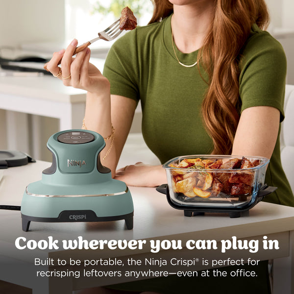Ninja - Crispi 4-in-1 Portable Glass Air Fryer Cooking System with 2 Glass Containers, Crisper Plates & Storage Lids - Sage Green