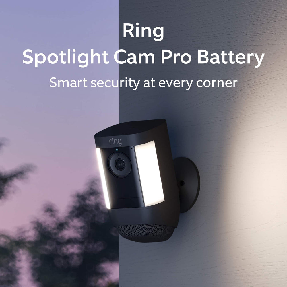 Spotlight Cam Pro, Battery with 2K Video and Ring Vision, LED Lights, Dual-Band Wifi, and 3D Motion Detection - Black