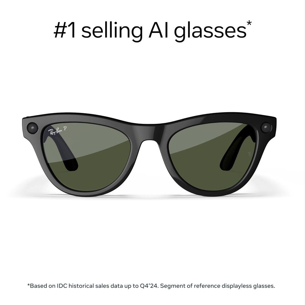 Ray-Ban Meta - Skyler  Green Lenses  Shiny Smart AI Glasses for Men and Women  Camera, Audio, Video Recording - Black
