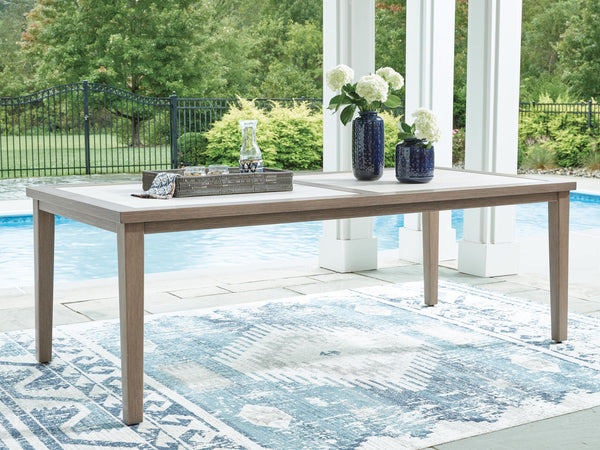 Rancho Rainier - Mesa de Comedor Rectangular con Opción para Sombrilla - Marrón / Beige