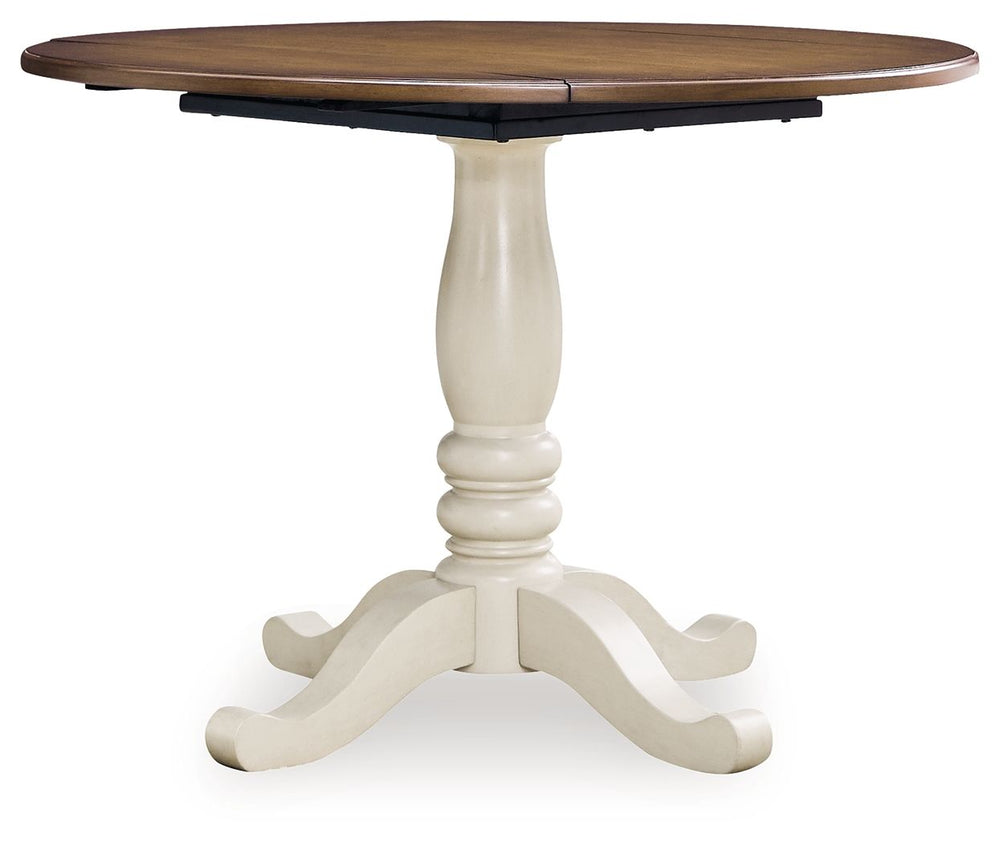 Wirloni - Mesa de comedor redonda con alas plegables - Blanco antiguo / Marrón