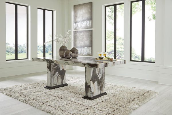 Jeshina - Mesa de comedor - Marrón oscuro / Beige