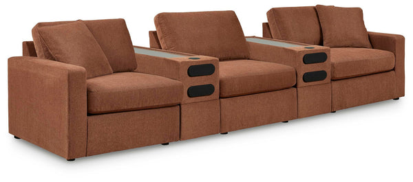 Modmax - 5 Piece Sectional #lightbrown #5pc.sectionalwith2audiosystemconsoles