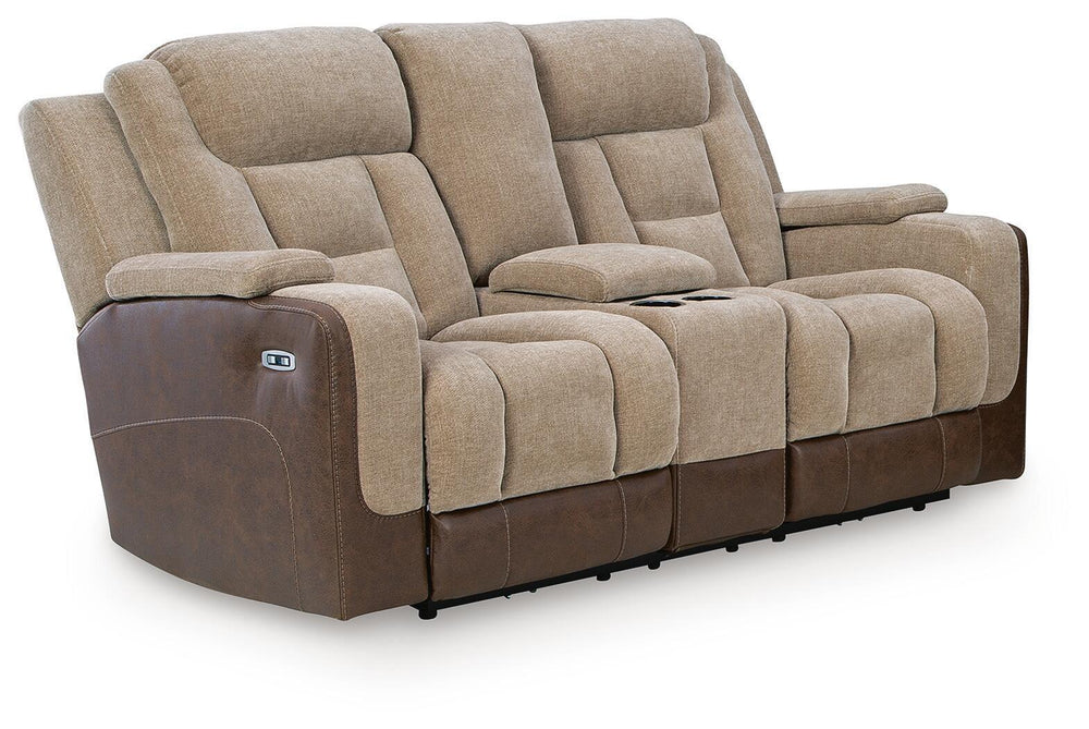 Mixed Motion - Power Reclining Loveseat With Console / Adjustable Headrest #lightbrown