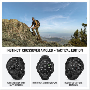 Garmin - Instinct Crossover AMOLED Tactical Edition GPS Smartwatch 47 mm Fiber-reinforced Polymer - Black with black silicone band - (2025)