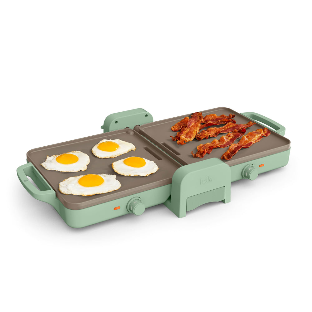 Bella - Fits-anywhere Kitchenware: 10" x 20" Fold & Store Dual Temp Electric Griddle - Seaglass