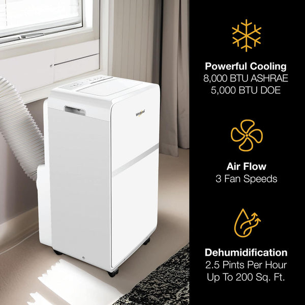 Whirlpool - 200 Sq. Ft. 8,000 BTU Portable Air Conditioner - White
