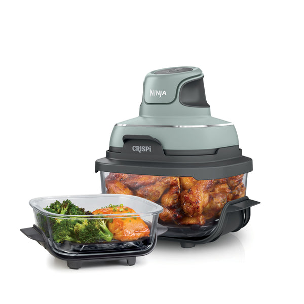 Ninja - Crispi 4-in-1 Portable Glass Air Fryer Cooking System with 2 Glass Containers, Crisper Plates & Storage Lids - Sage Green