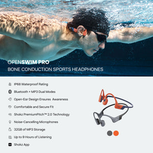 Shokz - OpenSwim Pro Wireless Bone Conduction Open-Ear Bluetooth Sports Headphones - Red