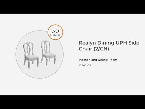 Realyn - Silla lateral tapizada para comedor (juego de 2) - Respaldo de listones - Blanco decapado