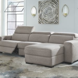 Mabton - Gray - Right Arm Facing Power Back Chaise 3 Pc Sectional