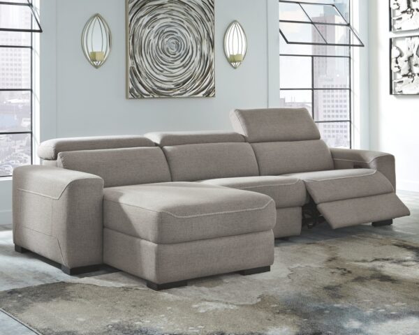 Mabton - Gray - Left Arm Facing Power Back Chaise 3 Pc Sectional