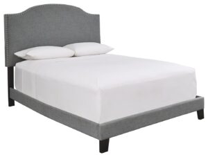 Adelloni - Black / Gray - King Uph Hdbd/Ftbd/Roll Slats - Nailhead Trim
