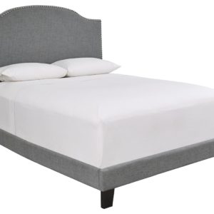 Adelloni - Black / Gray - King Uph Hdbd/Ftbd/Roll Slats - Nailhead Trim