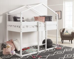 Flannibrook - White - Twin Over Twin House Loft Bed