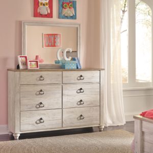 Willowton - Whitewash - Youth Dresser, Mirror