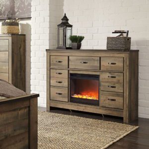 Trinell - Brown - 2 Pc. - Dresser With Fireplace Insert Glass/Stone