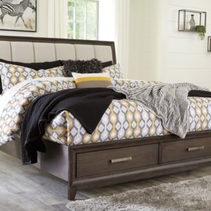 Brueban - Rich Brown / Gray - Queen Panel Bed With 2 Storage Drawers