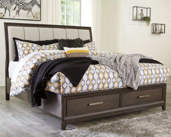 Brueban - Rich Brown / Gray - King Panel Bed With 2 Storage Drawers