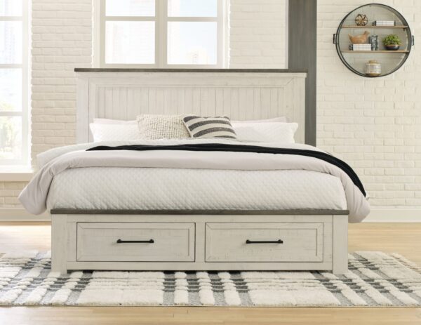 Brewgan - Antique White - Queen Panel Storage Bed