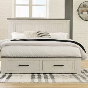 Brewgan - Antique White - King Panel Storage Bed