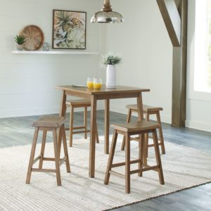 Shully - Natural - 5 Pc. - Square Counter Table, 4 Stools