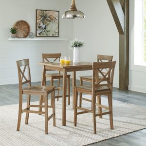 Shully - Natural - 5 Pc. - Square Counter Table, 4 Barstools