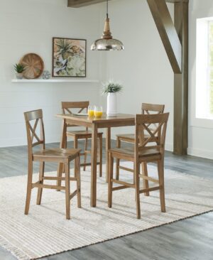 Shully - Natural - 5 Pc. - Square Counter Table, 4 Barstools