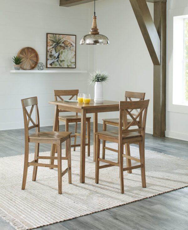 Shully - Natural - 5 Pc. - Square Counter Table, 4 Barstools
