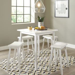 Stuven - White - 5 Pc. - Square Counter Table, 4 Stools