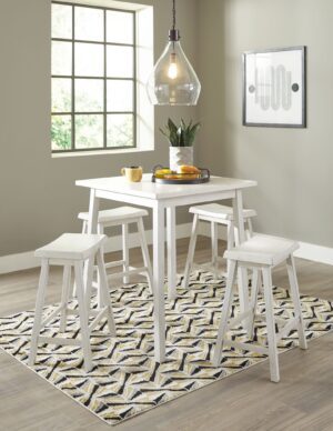 Stuven - White - 5 Pc. - Square Counter Table, 4 Stools