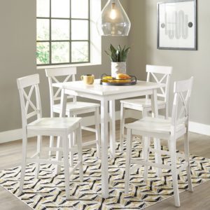 Stuven - White - 5 Pc. - Square Counter Table, 4 Barstools