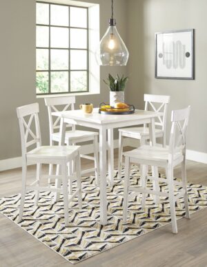 Stuven - White - 5 Pc. - Square Counter Table, 4 Barstools