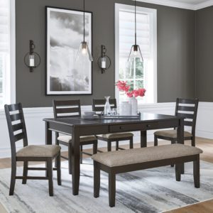 Ambenrock - Almost Black - 6 Pc. - Dining Table, 4 Side Chairs, Bench