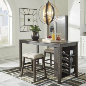 Rokane - Brown - 3 Pc. - Counter Table, 2 Upholstered Stools