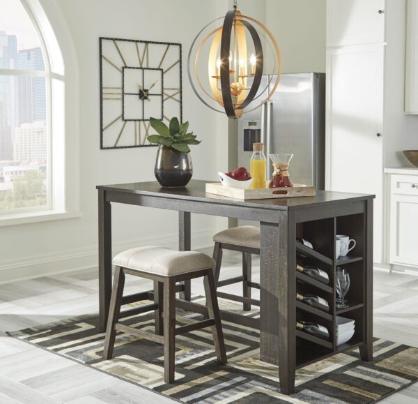 Rokane - Brown - 3 Pc. - Counter Table, 2 Upholstered Stools
