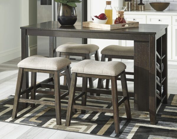 Rokane - Brown - 5 Pc. - Counter Table, 4 Upholstered Stools