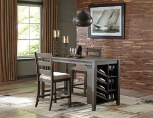 Rokane - Brown - 3 Pc. - Counter Table, 2 Upholstered Barstools