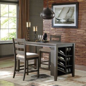 Rokane - Brown - 3 Pc. - Counter Table, 2 Upholstered Barstools