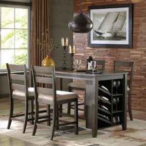 Rokane - Brown - 5 Pc. - Counter Table, 4 Upholstered Barstools