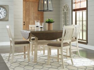 Bolanburg - Beige - 5 Pc. - Round Drop Leaf Counter Table, 4 Barstools