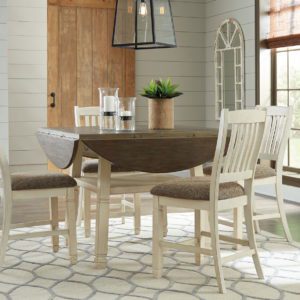 Bolanburg - Beige - 5 Pc. - Round Drop Leaf Counter Table, 4 Barstools