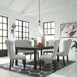 Jeanette - Dark Brown - 6 Pc. - Dining Room Table, 4 Side Chairs, Bench