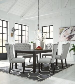 Jeanette - Dark Brown - 6 Pc. - Dining Room Table, 4 Side Chairs, Bench