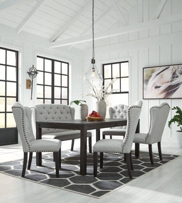 Jeanette - Dark Brown - 6 Pc. - Dining Room Table, 4 Side Chairs, Bench